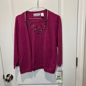 Alfred Dunner Petite Wine Color Beaded Embellished Sweater Top Size PL‎